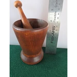 Wooden Apothecary Wood Pestel Mortar Carved Drug 4x2.25